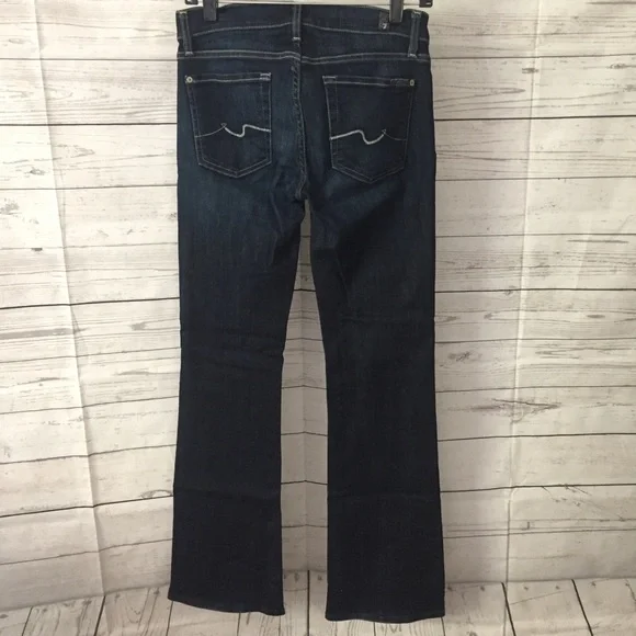 7 For All Mankind Dark Indigo Bootcut Flare Jeans Low Rise Stretch 27 7FAM - Picture 6 of 13